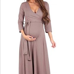 3/4 sleeve maternity maxi dress - apricot